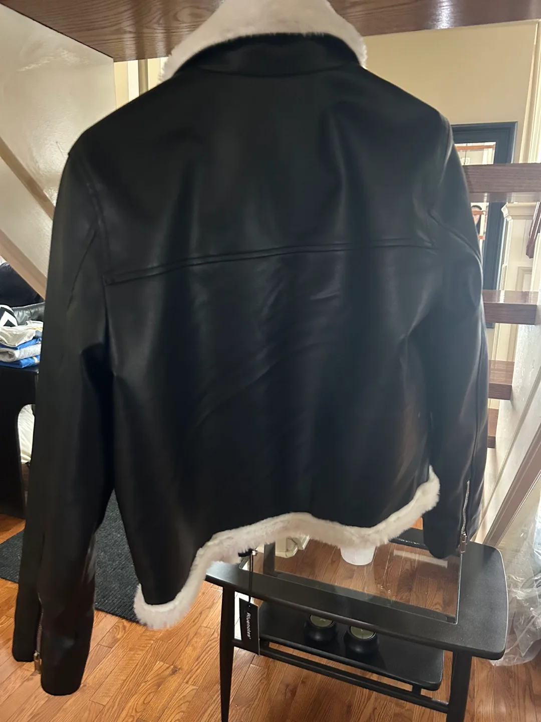 Bluenotes Black Faux Leather Jacket with Faux Fur Trim image indicator(2)