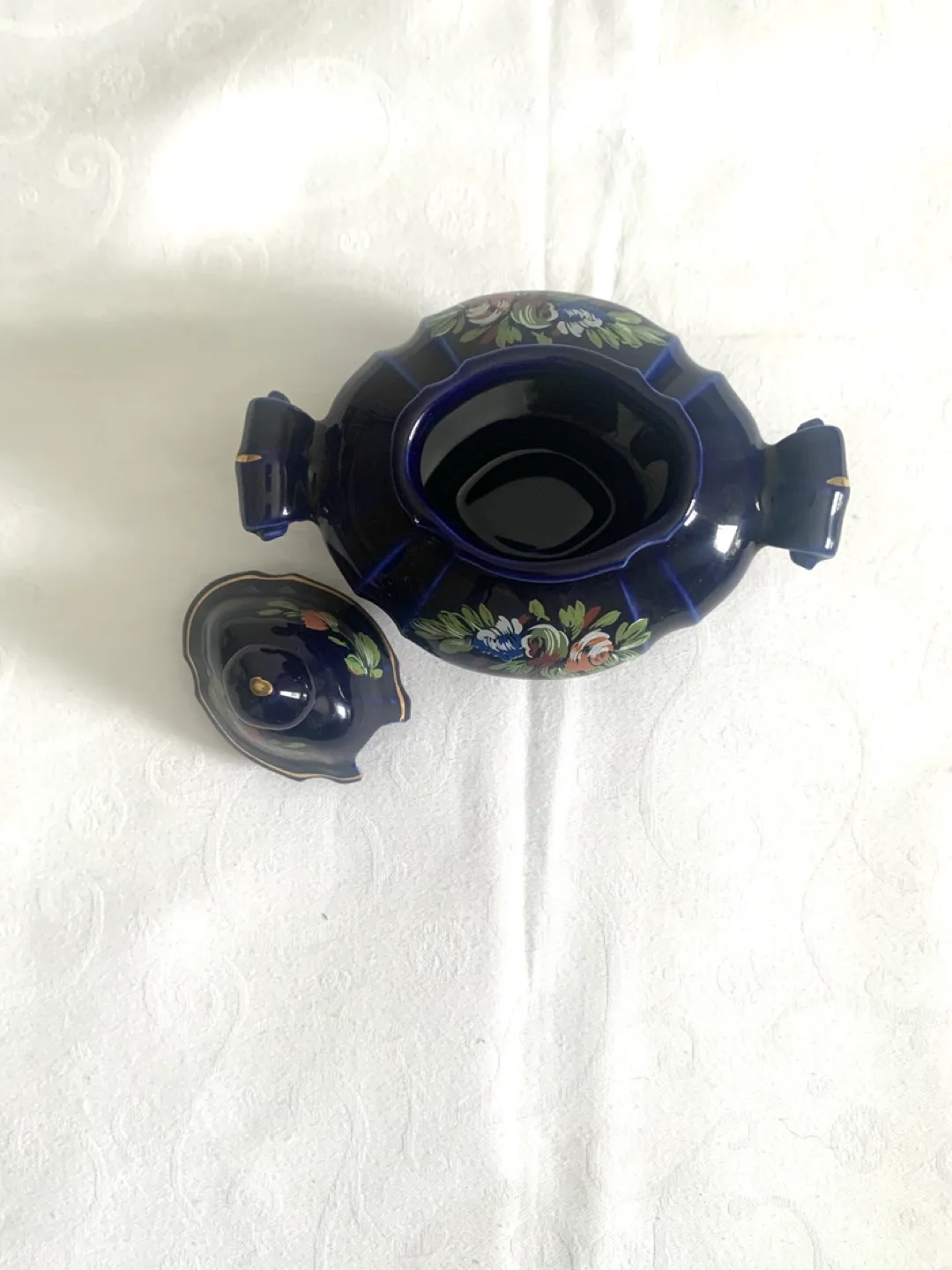 Vintage Italian Blue and Gold Ceramic Jar with Lid image indicator(3)