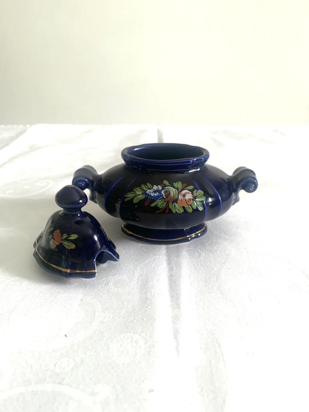 Vintage Italian Blue and Gold Ceramic Jar with Lid image indicator(2)