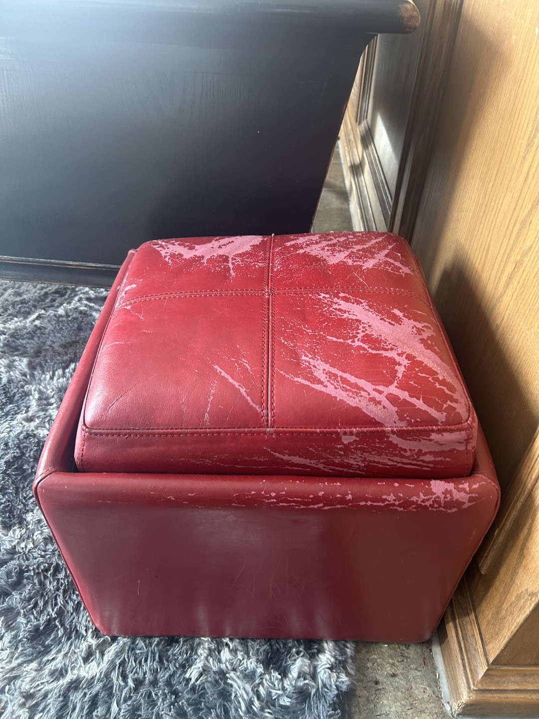 Red Leather Storage Ottoman & Patio Furniture Set - photo 3