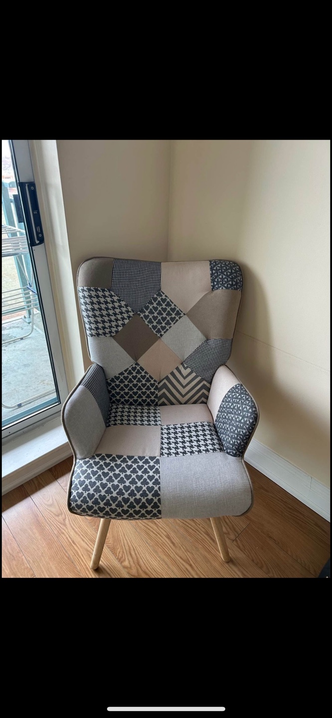Patchwork Accent Chair with Wooden Legs - photo 2