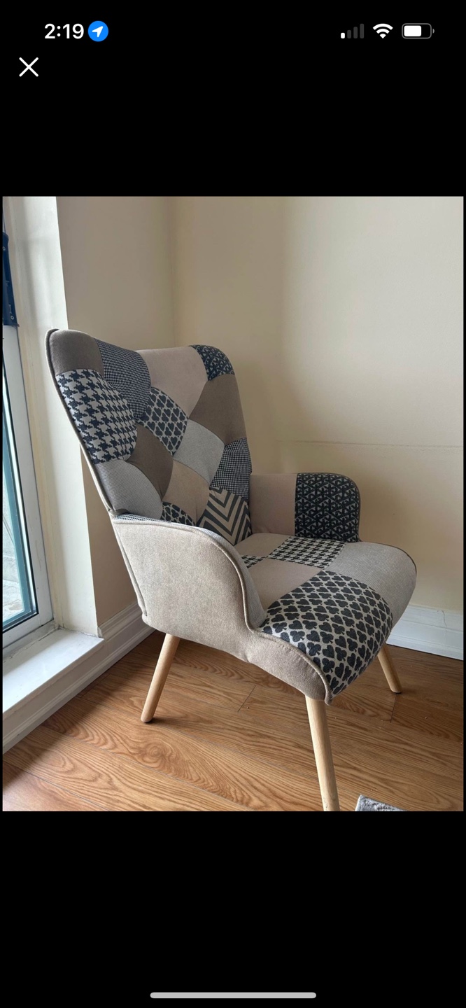 Patchwork Accent Chair with Wooden Legs - photo 3