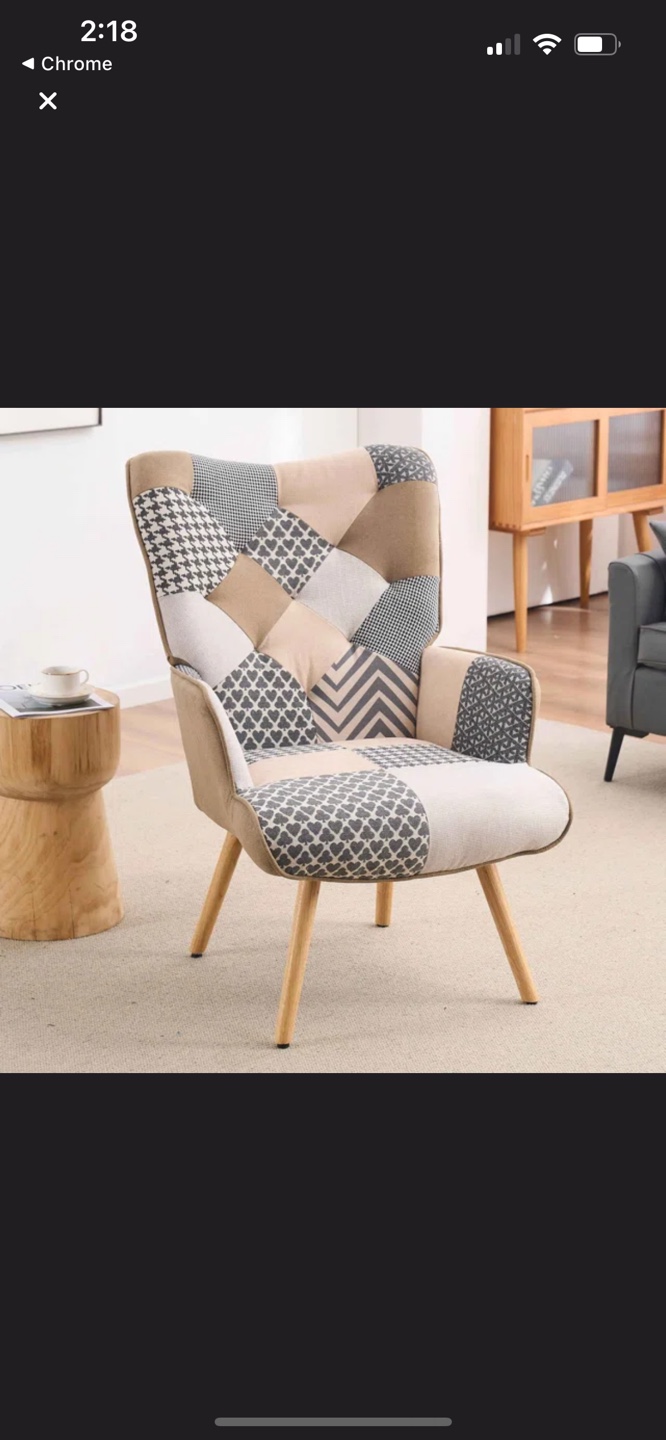 Patchwork Accent Chair with Wooden Legs - photo 5