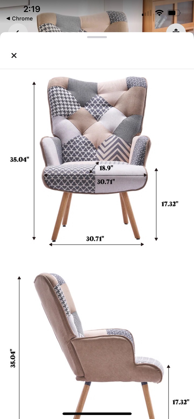 Patchwork Accent Chair with Wooden Legs - photo 4