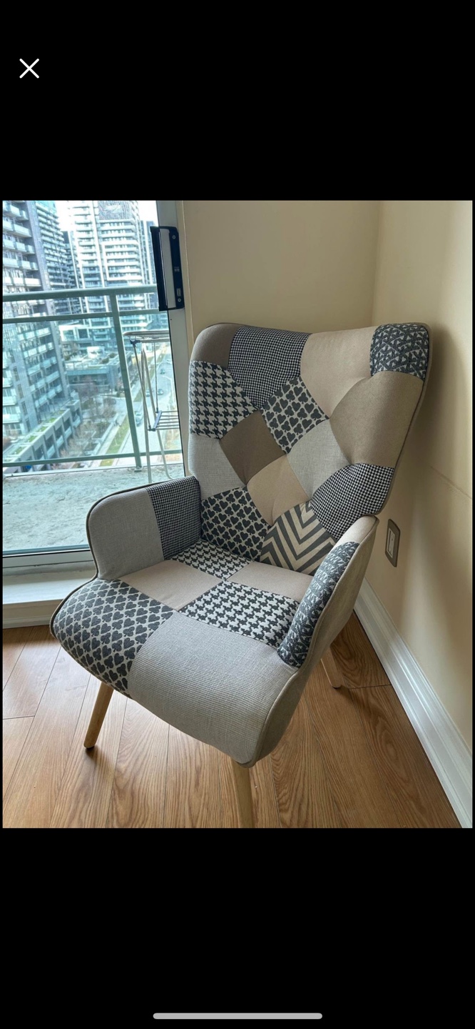 Patchwork Accent Chair with Wooden Legs