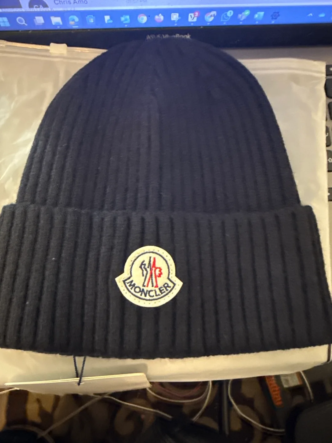 Moncler Black Ribbed Knit Beanie image indicator(4)