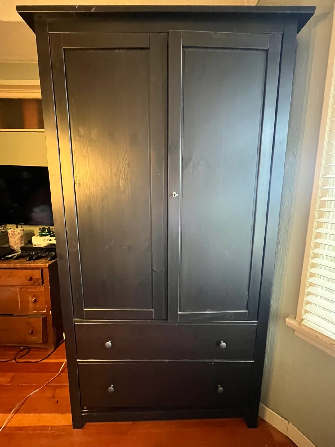 Large IKEA Dark Brown Wardrobe Armoire with Two Drawers image indicator(3)