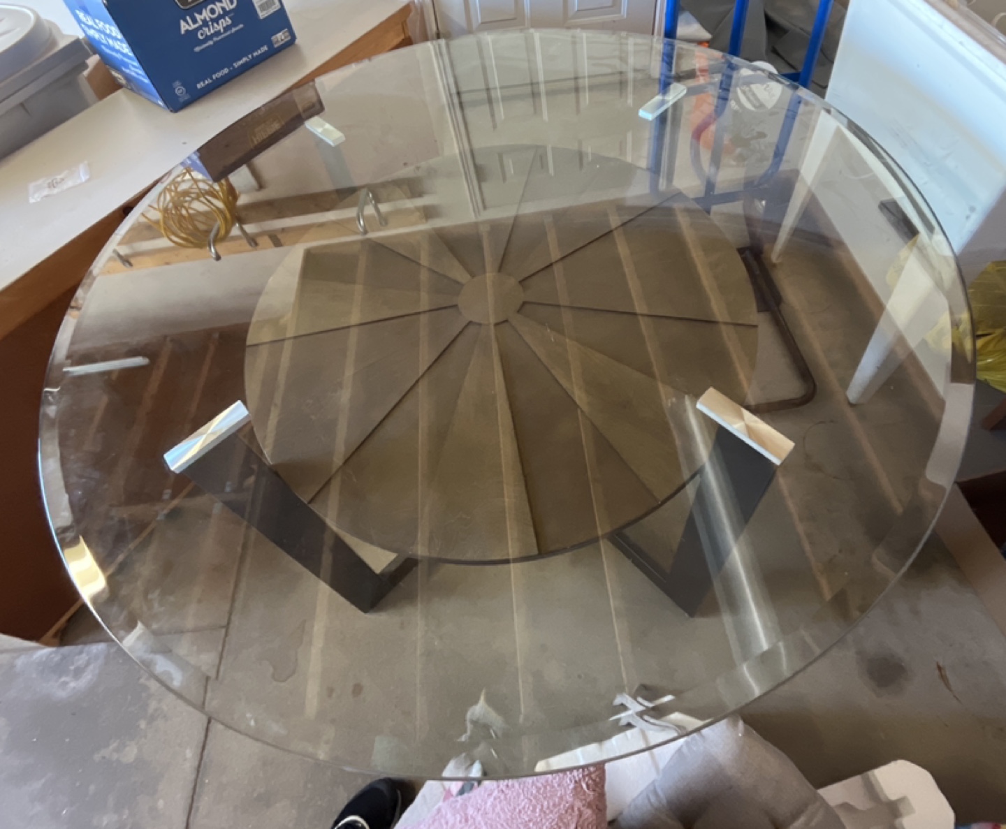 Round Glass Dining Table with Dark Legs