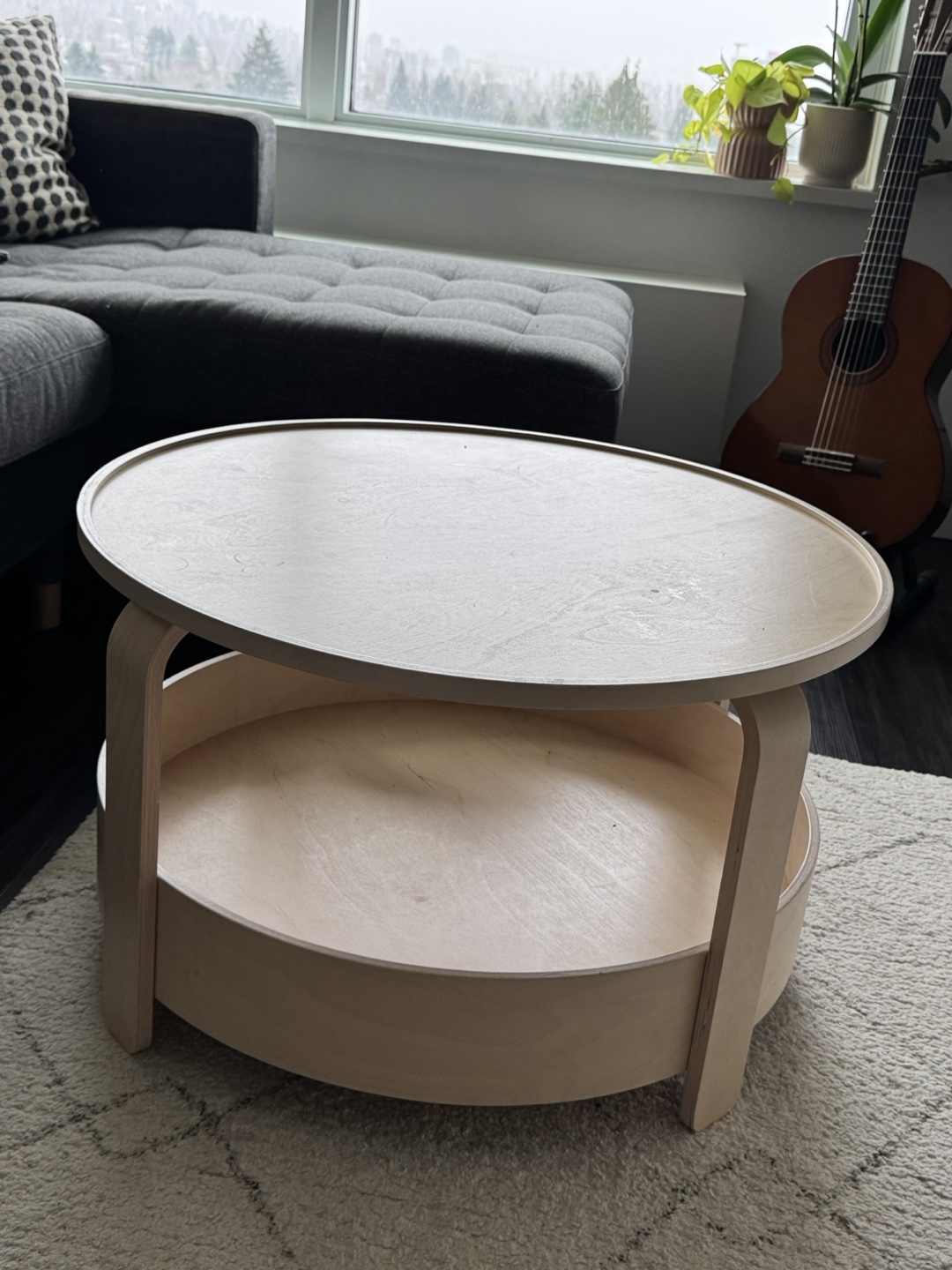 Round Wooden Coffee Table with Storage
