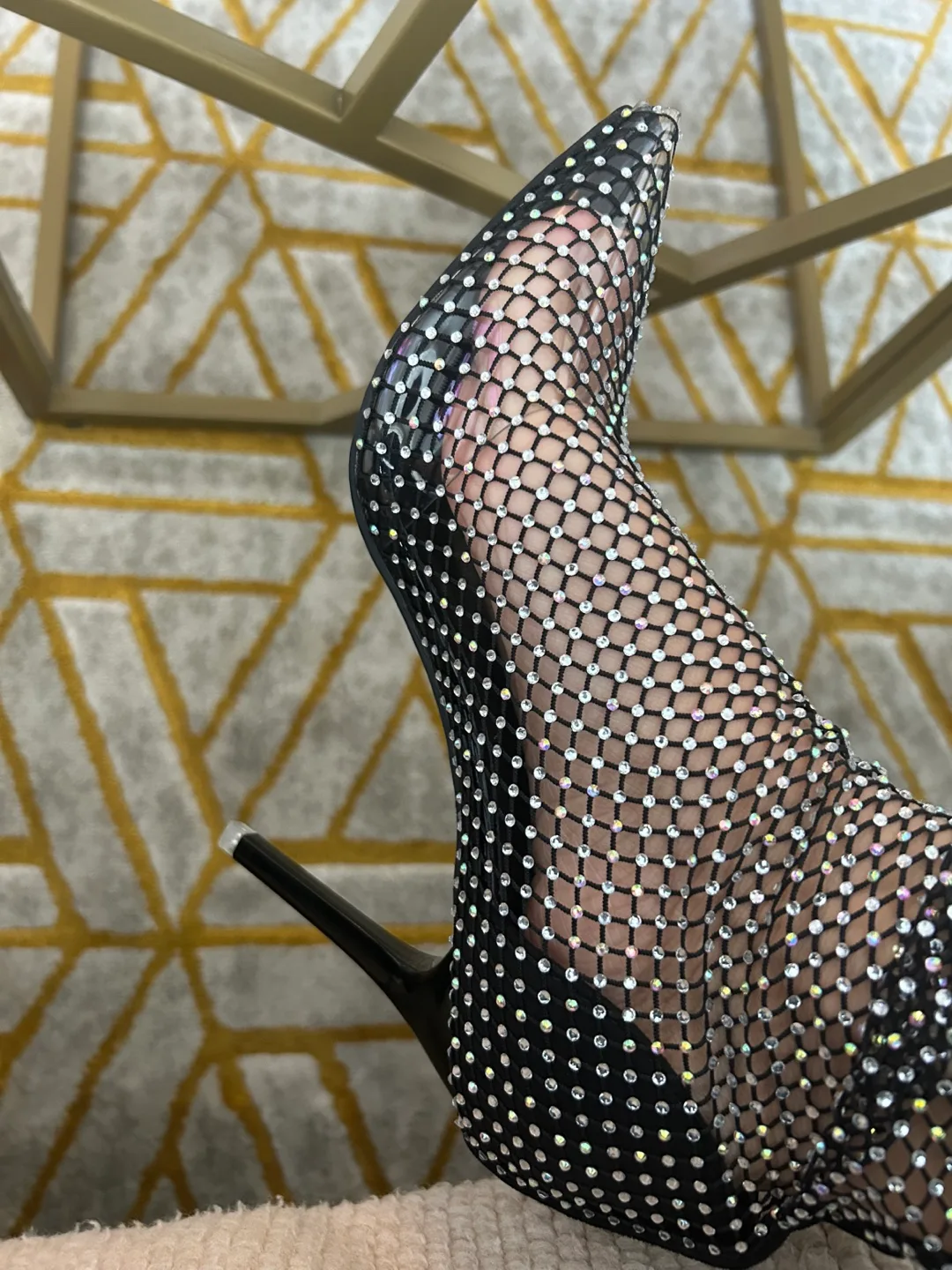 SHEIN Rhinestone Mesh High-Heeled Boots image indicator(2)