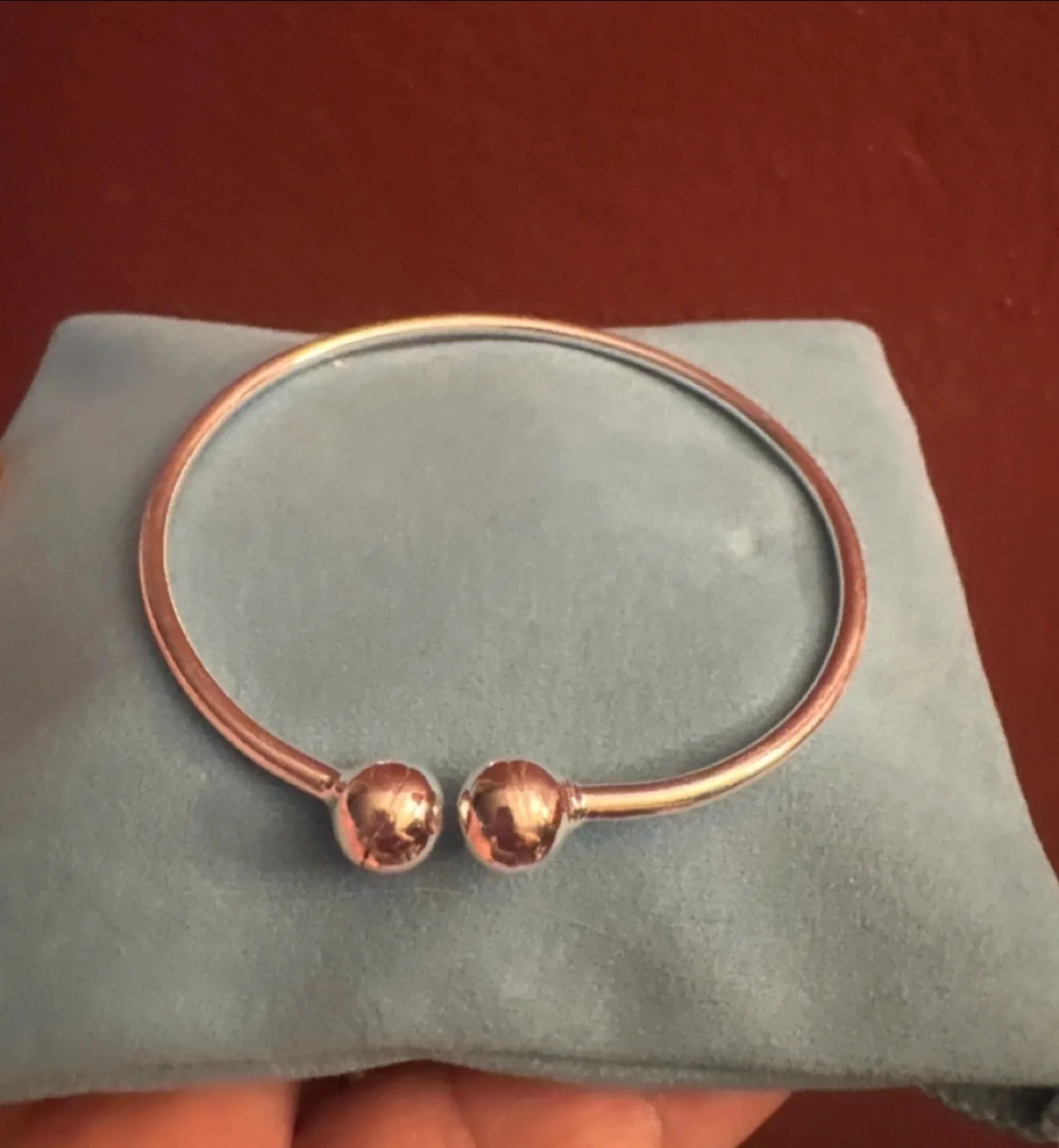 New 925 Sterling Silver Double Ball Bangle Bracelet image indicator(2)