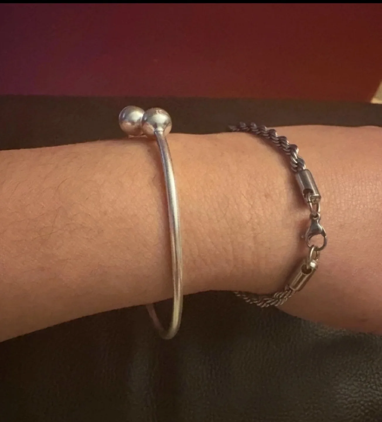 New 925 Sterling Silver Double Ball Bangle Bracelet image indicator(5)