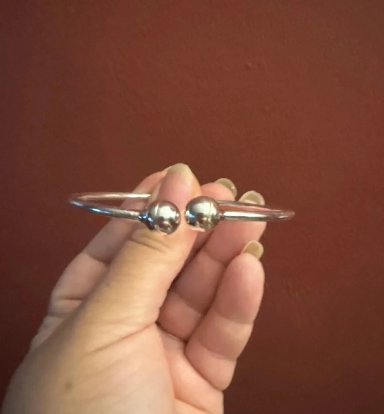 New 925 Sterling Silver Double Ball Bangle Bracelet image indicator(3)