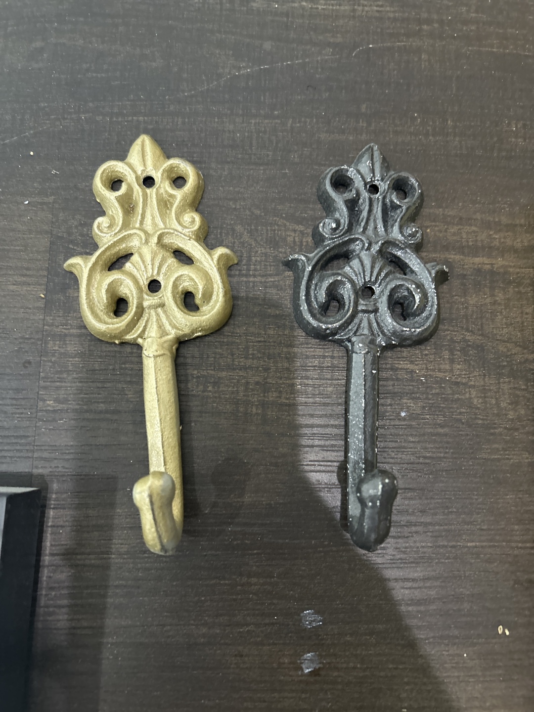 Pair of Ornate Metal Hooks - Gold & Black