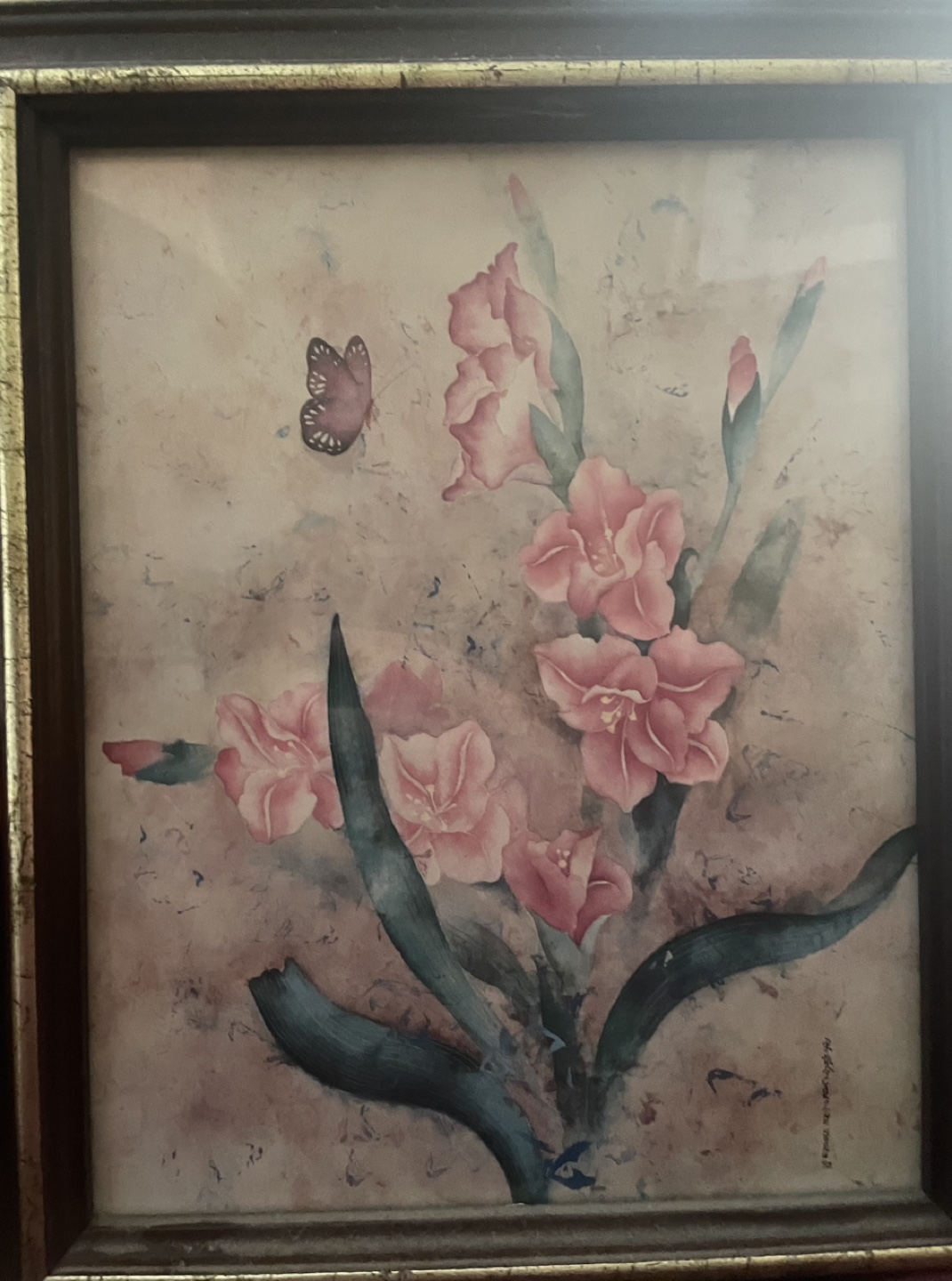 🧡Framed Floral Watercolor Painting with Butterfly