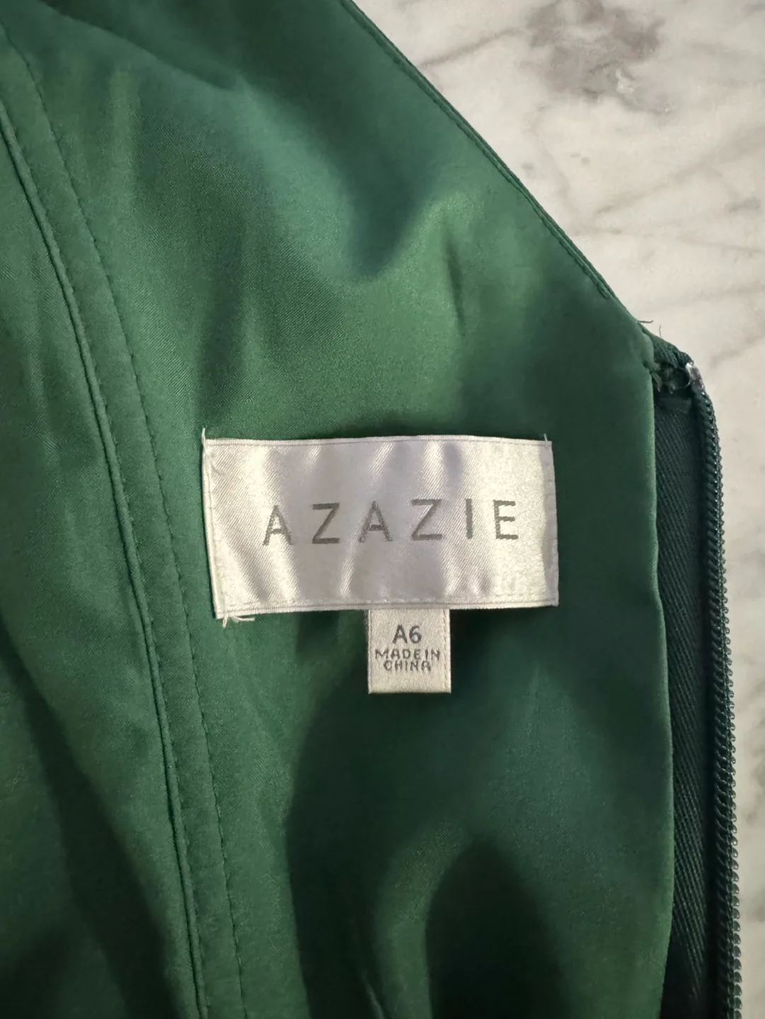 Azazie Dark Green A-Line Dress | Size 6 image indicator(6)