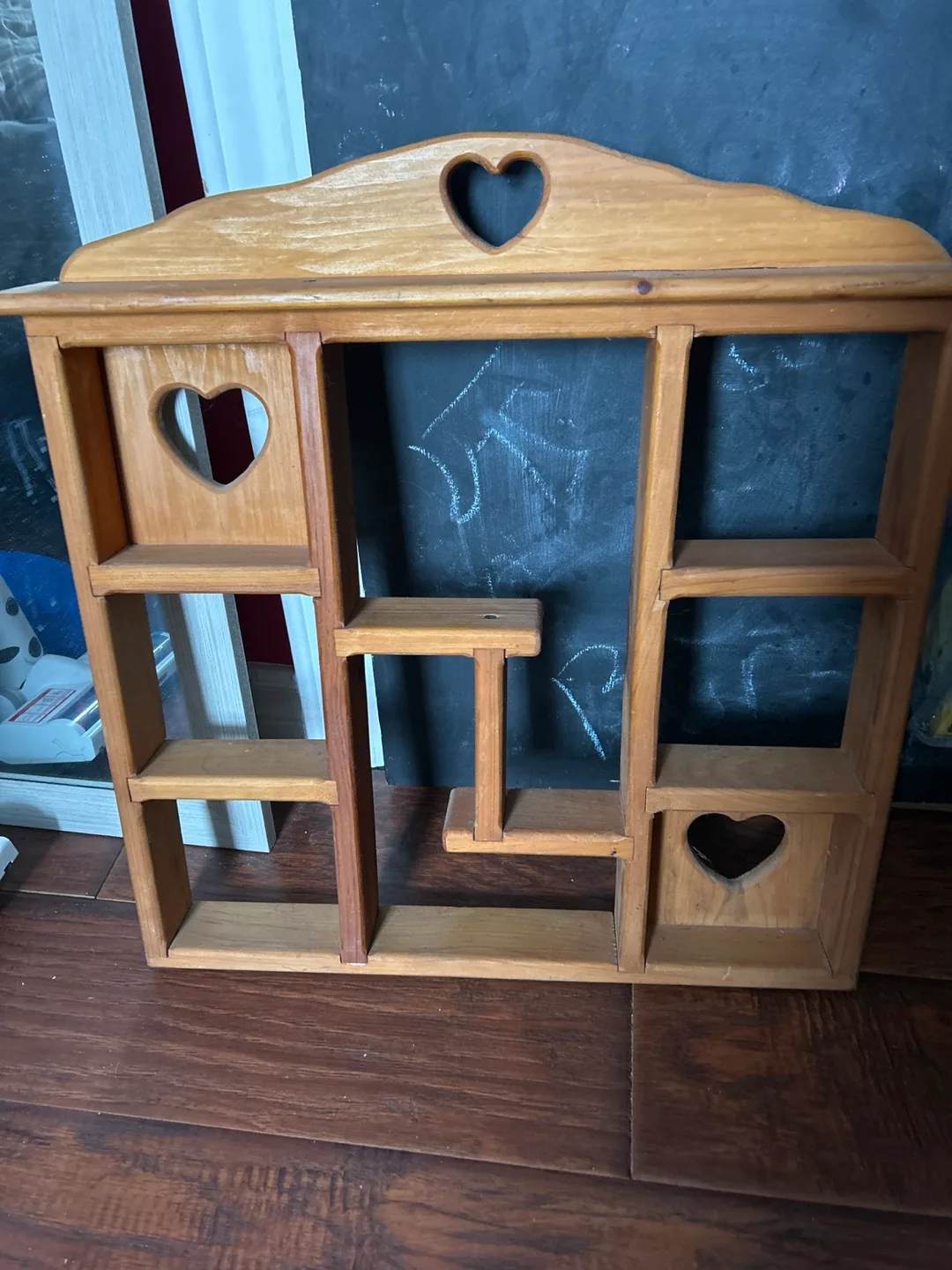 Wooden Wall Shelf with Heart Cutouts