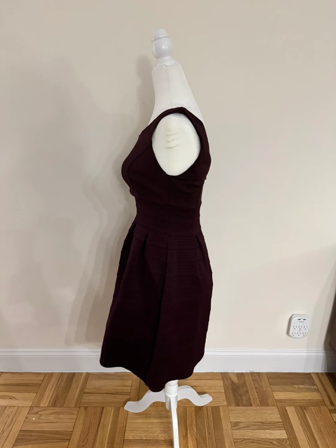 New York & Company Fit and Flare Burgundy Dress | Size XS image indicator(3)