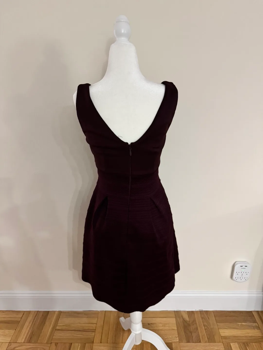 New York & Company Fit and Flare Burgundy Dress | Size XS image indicator(4)