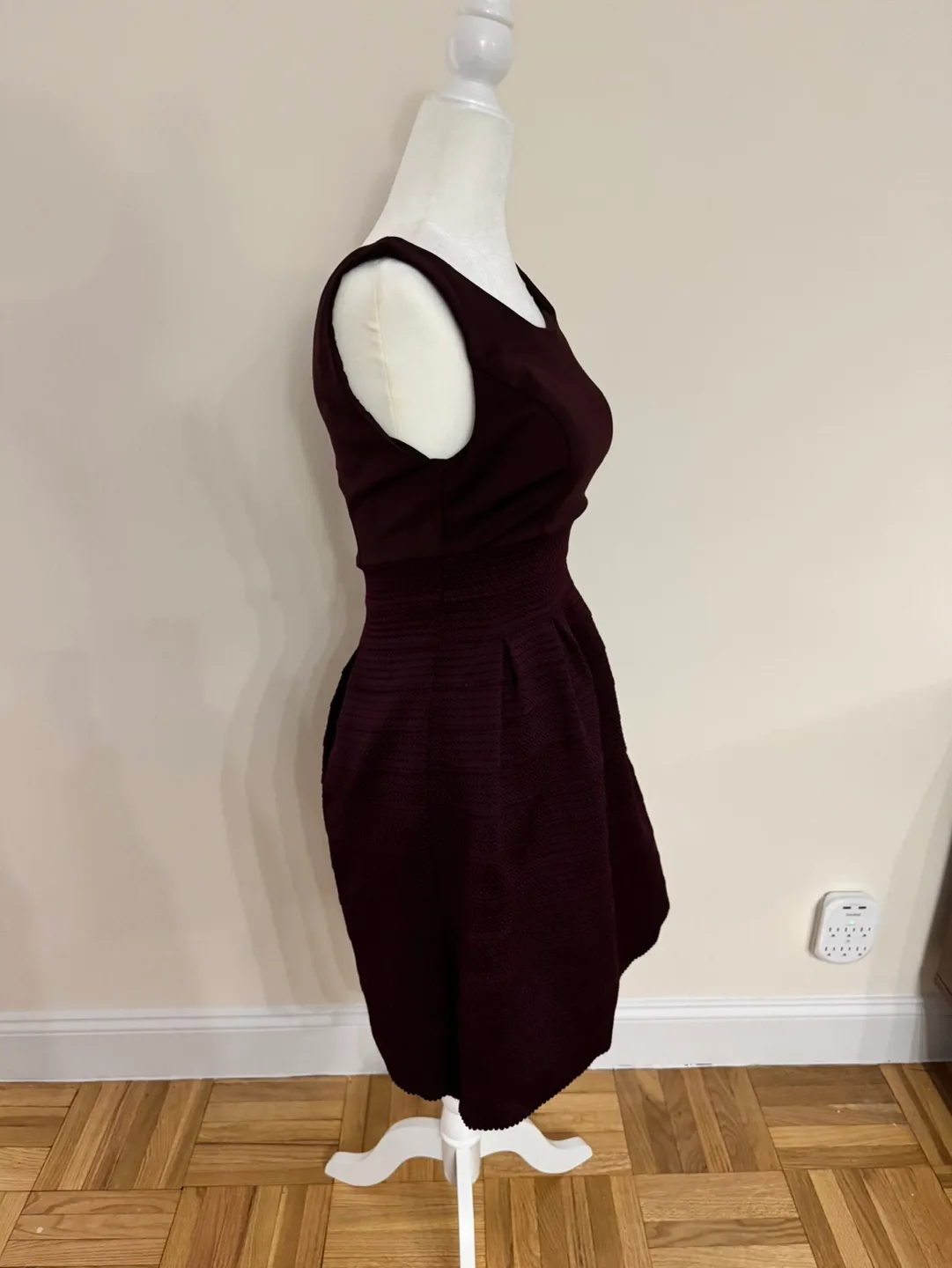 New York & Company Fit and Flare Burgundy Dress | Size XS image indicator(5)