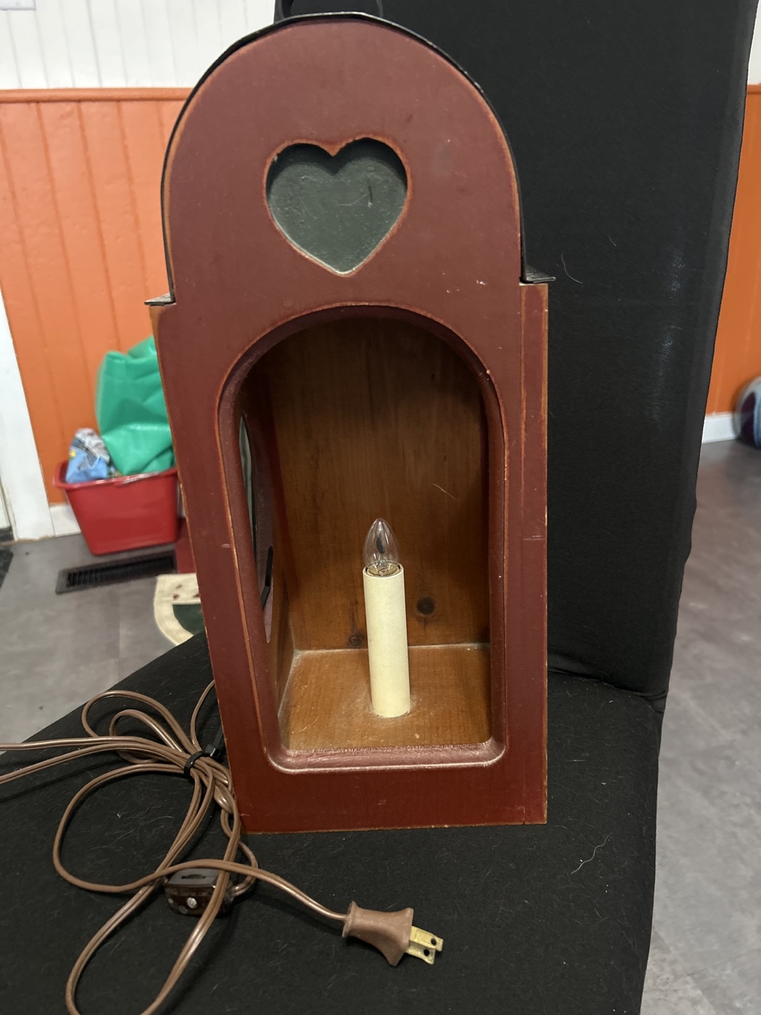 Vintage Wooden Lantern Lamp with Heart Cutouts - photo 2