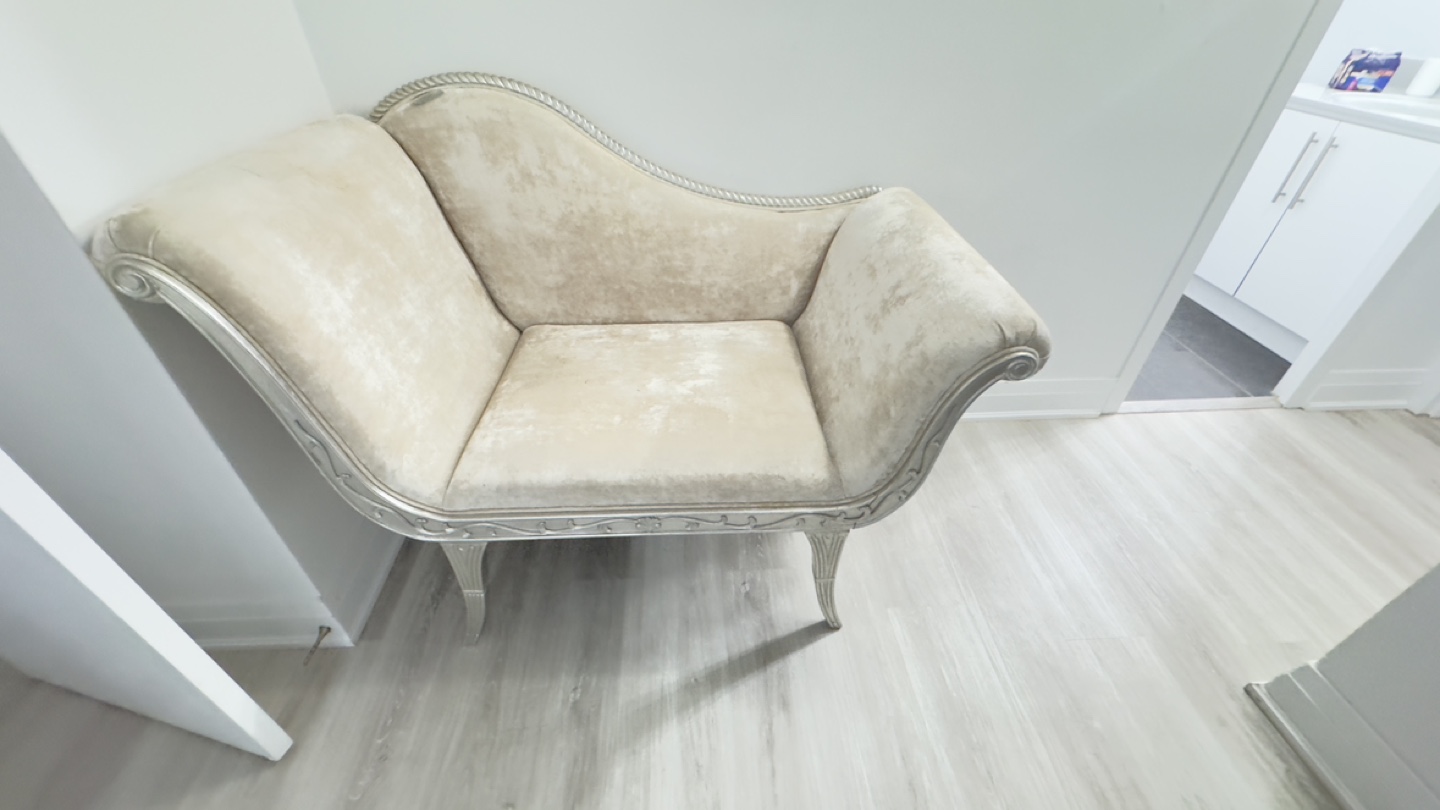 Elegant Silver and Beige Velvet Chaise Lounge