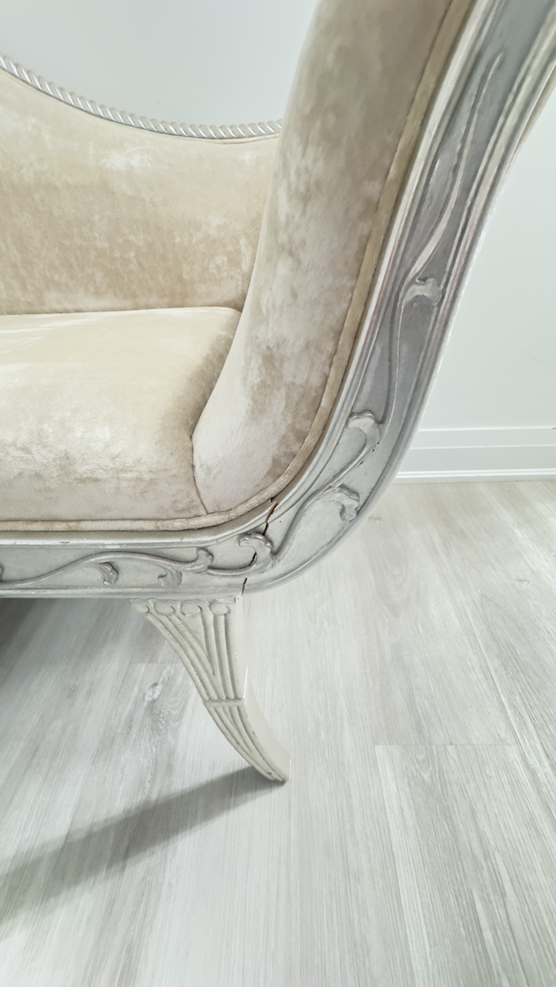 Elegant Silver and Beige Velvet Chaise Lounge - photo 3