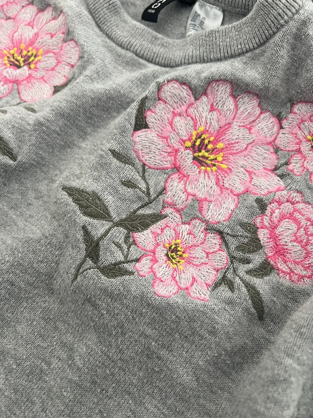 H&M Grey Floral Embroidered Sweater - Size XS image indicator(3)