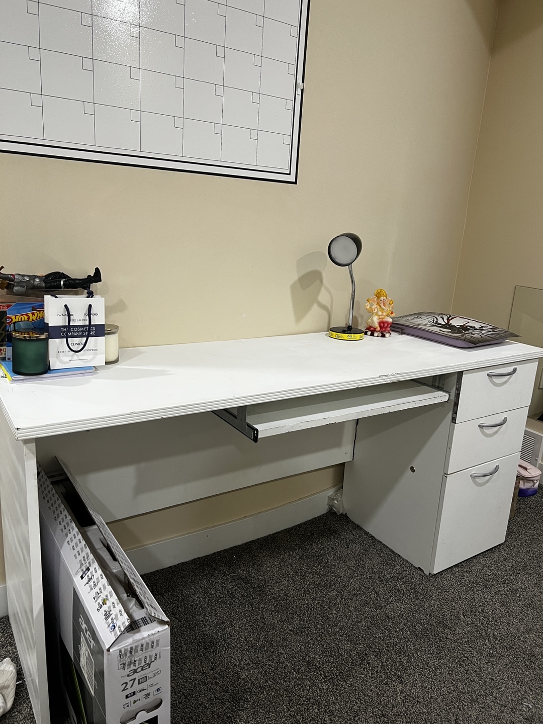 White Computer Desk with Three Drawers