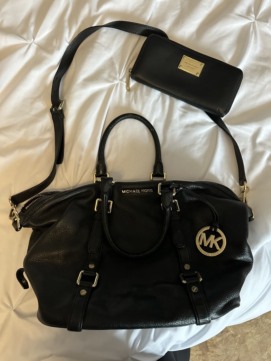 Michael Kors Black Leather Handbag and Wallet Set