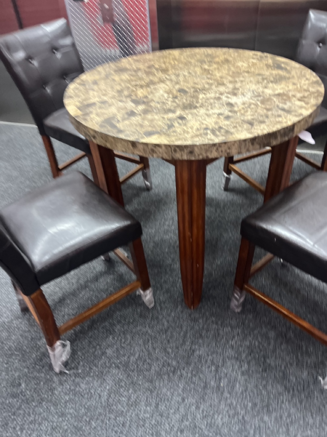 Round Pub Table Set with 4 Brown Leather Chairs - photo 3