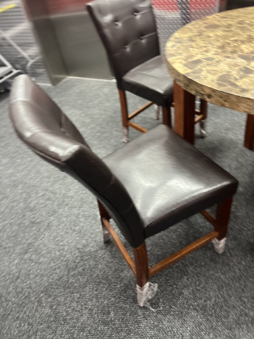 Round Pub Table Set with 4 Brown Leather Chairs - photo 5