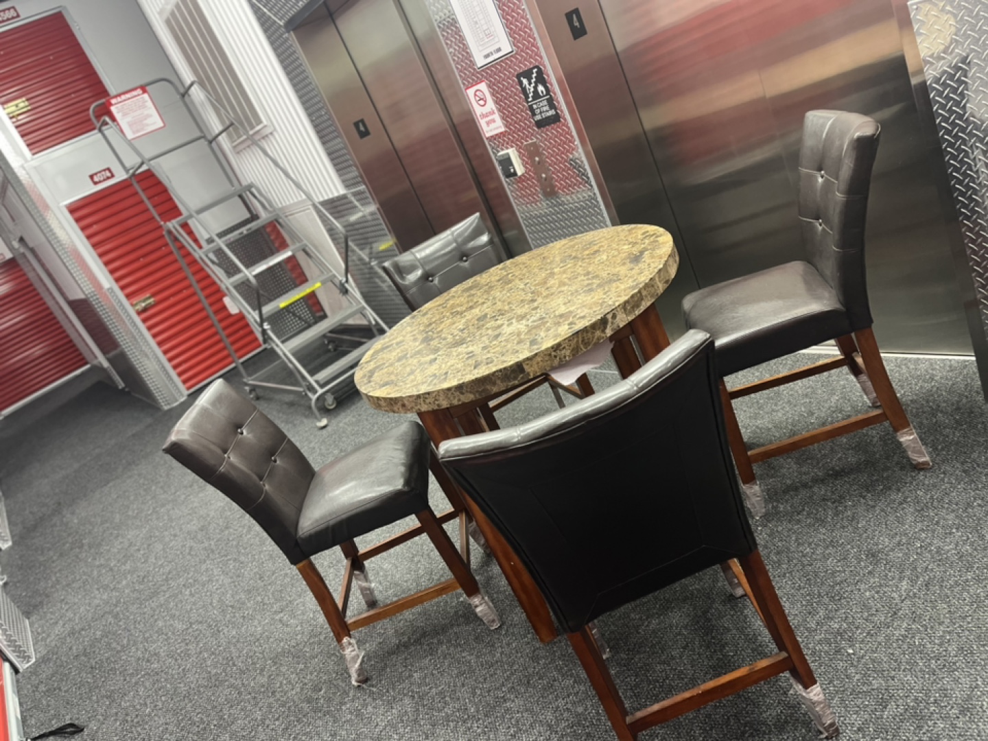 Round Pub Table Set with 4 Brown Leather Chairs - photo 2