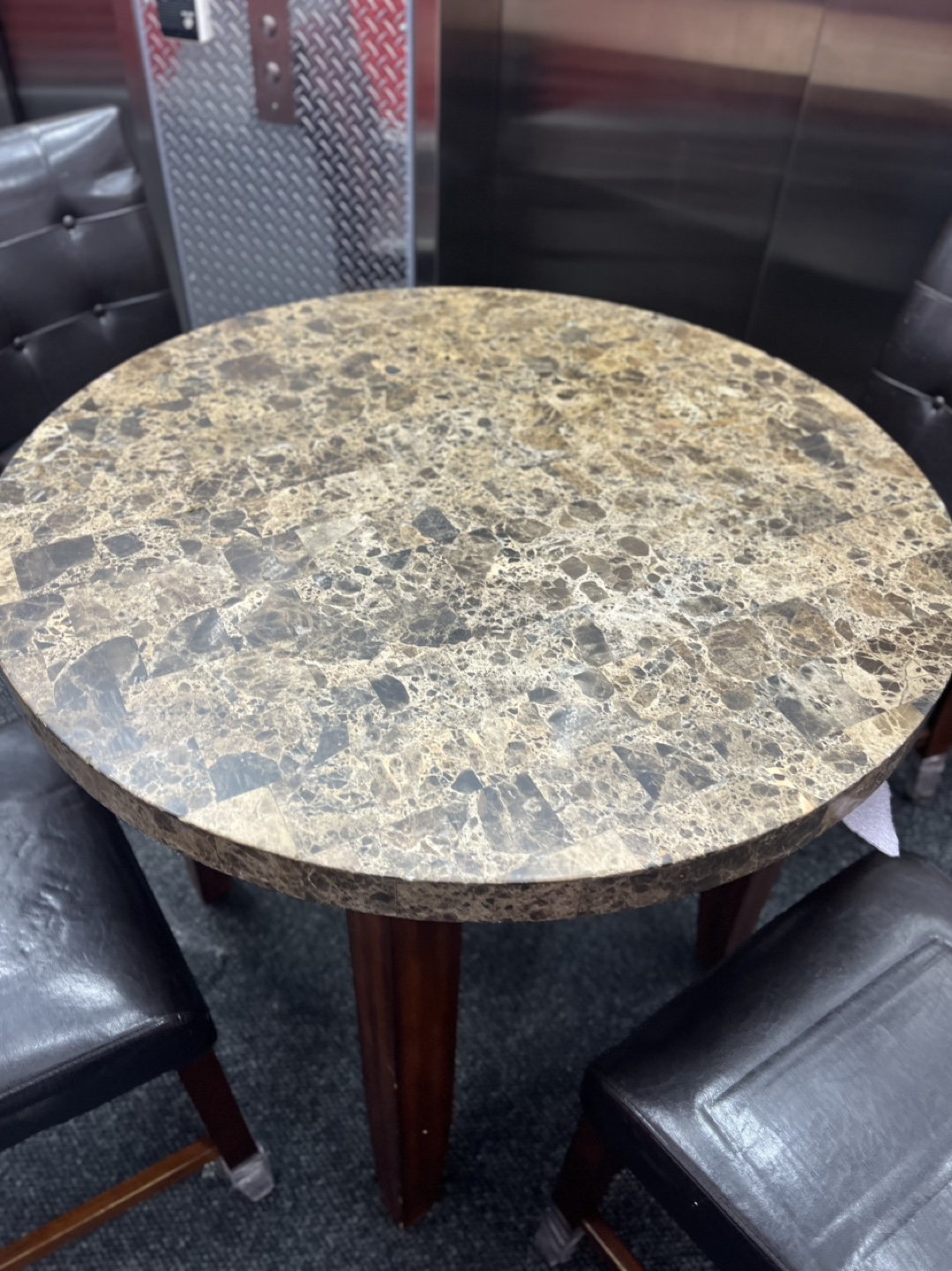 Round Pub Table Set with 4 Brown Leather Chairs - photo 4