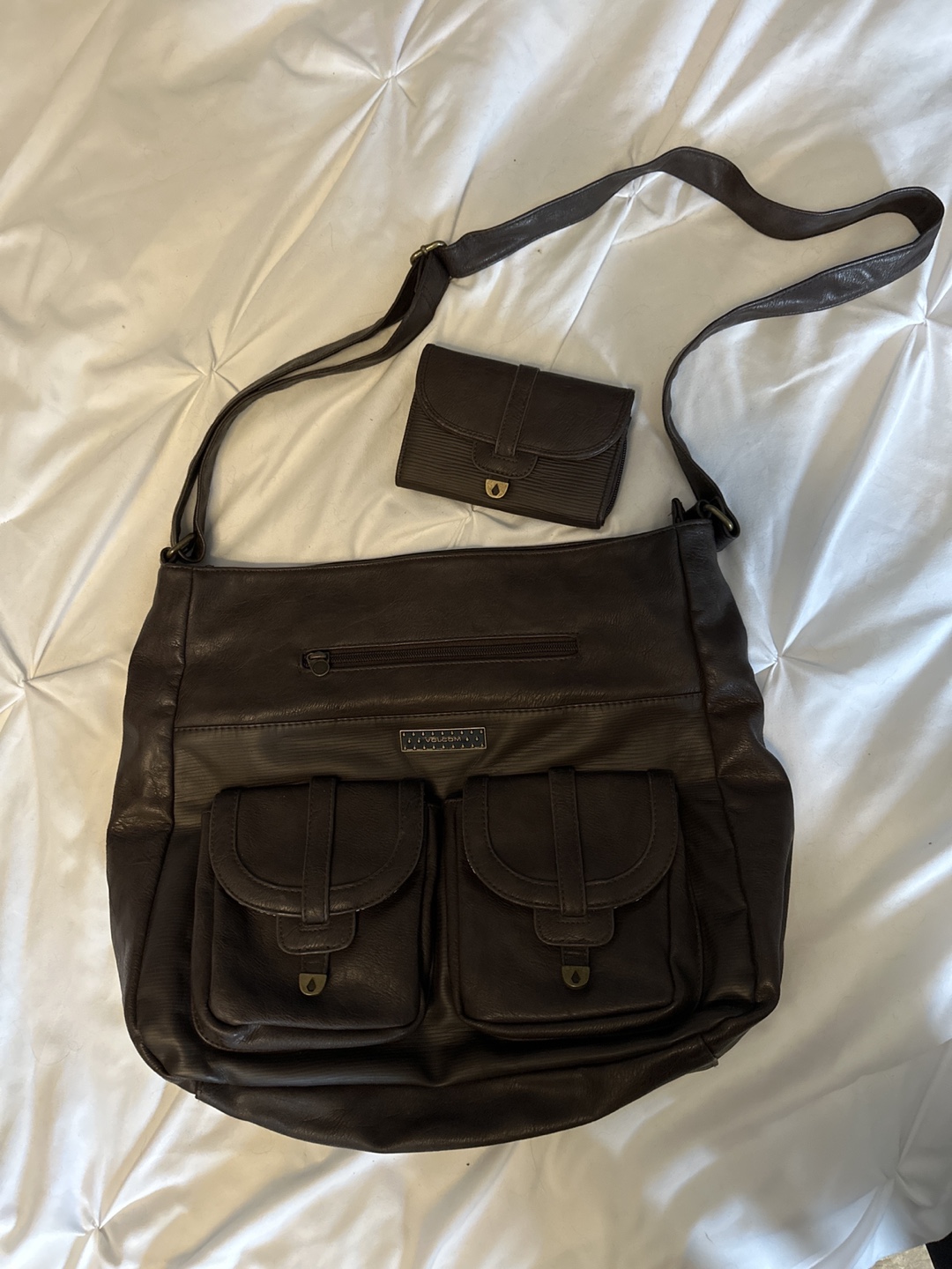 Brown Leather Shoulder Bag with Matching Wallet