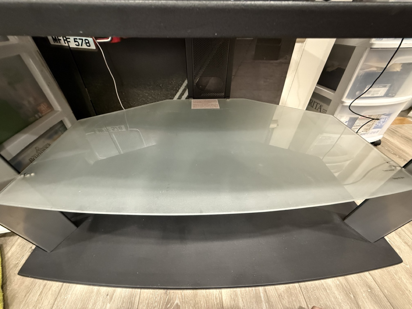 Black TV Stand with Glass Shelf - photo 4