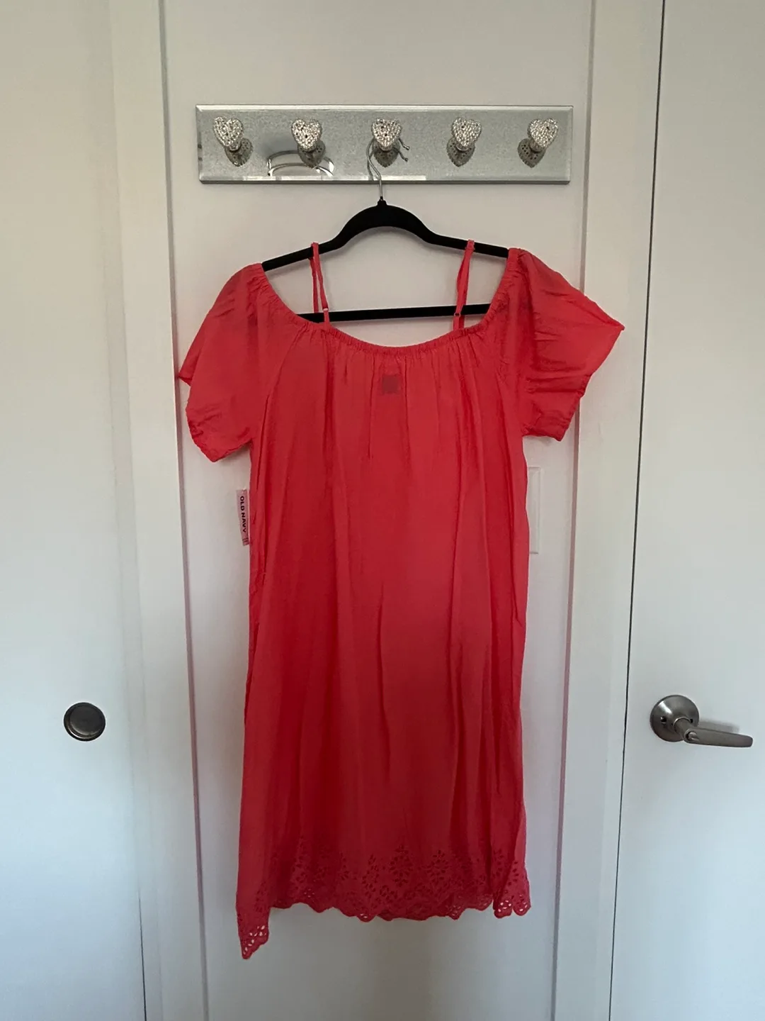 Old Navy Coral Off-the-Shoulder Eyelet Dress - Size Small image indicator(4)