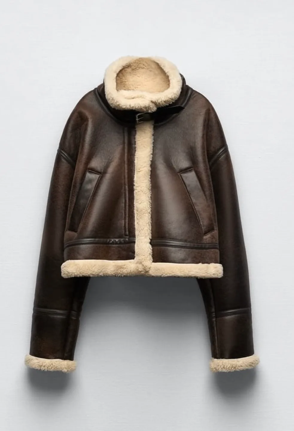 Zara Brown Shearling Aviator Jacket image indicator(4)