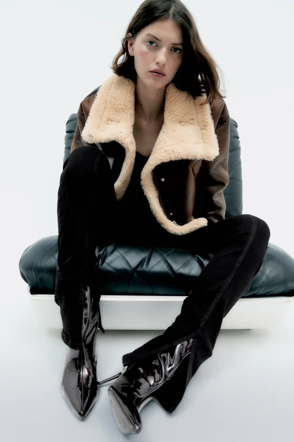 Zara Brown Shearling Aviator Jacket image indicator(7)