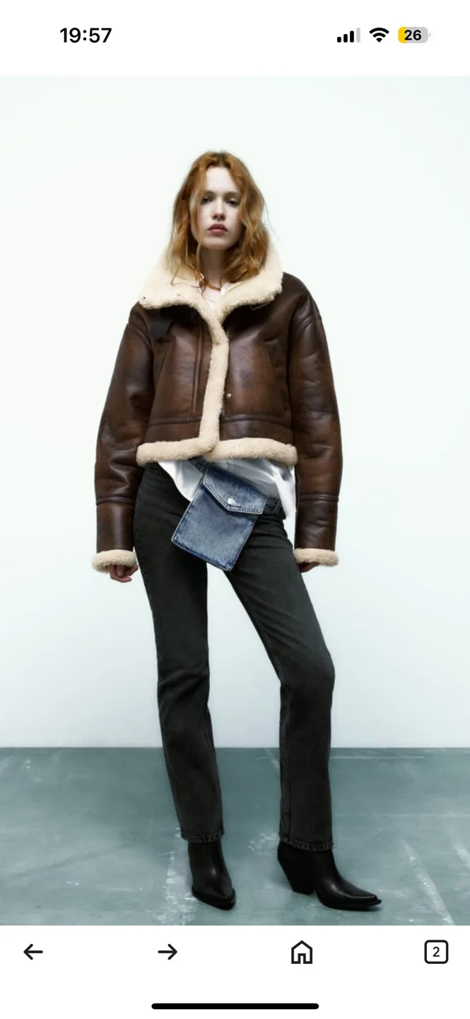 Zara Brown Shearling Aviator Jacket image indicator(3)