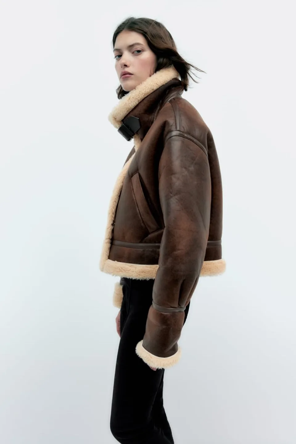 Zara Brown Shearling Aviator Jacket image indicator(8)