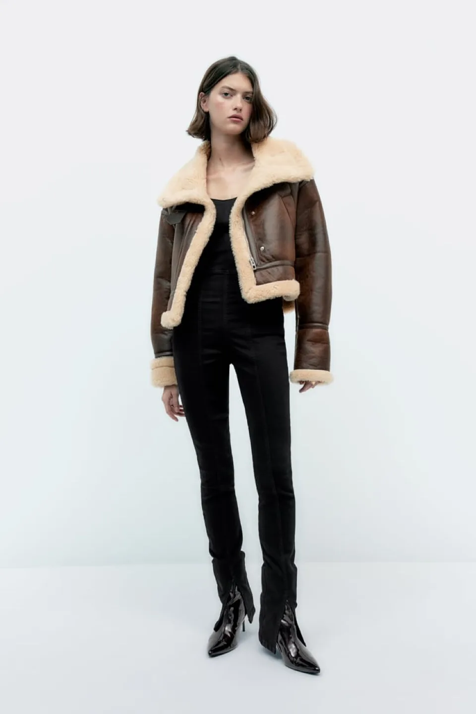 Zara Brown Shearling Aviator Jacket image indicator(10)