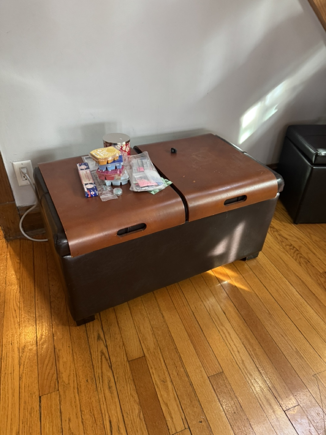 Two-Piece Faux Leather Storage Ottoman Coffee Table