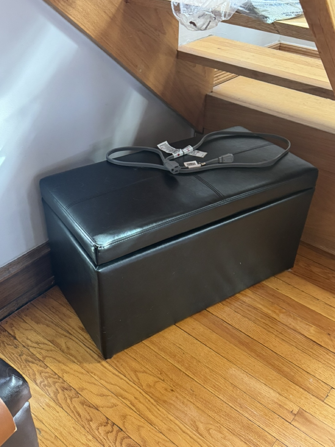 Black Faux Leather Storage Ottoman
