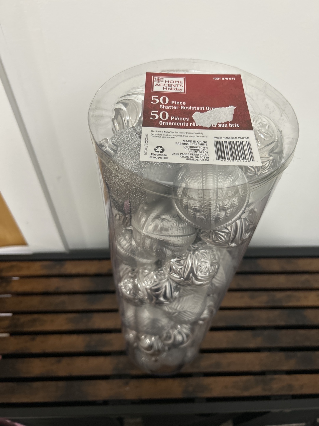 50-Piece Shatter-Resistant Silver Christmas Ornament Set