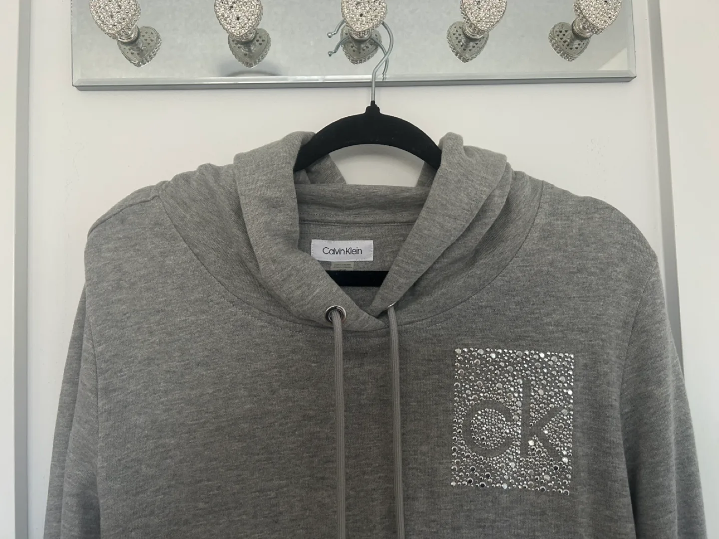 Calvin Klein Grey Hoodie Dress Sz L Rhinestone Detail image indicator(3)