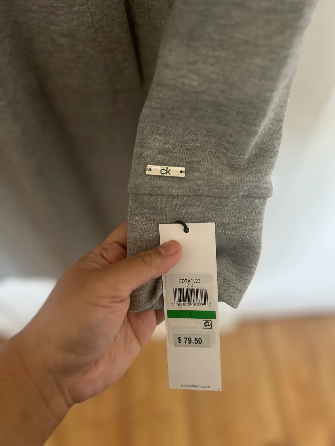 Calvin Klein Grey Hoodie Dress Sz L Rhinestone Detail image indicator(4)