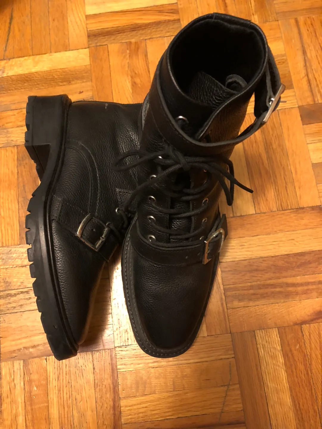 Black Leather Buckle Boots image indicator(2)