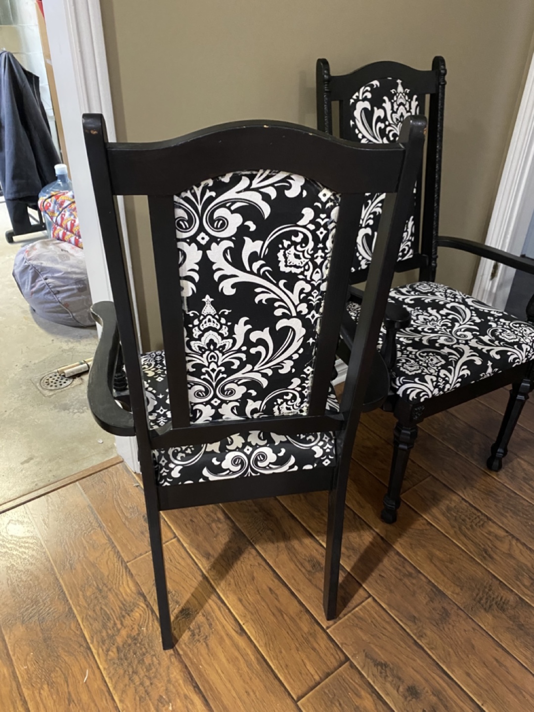 Pair of Black Dining Chairs with Damask Upholstery - photo 3