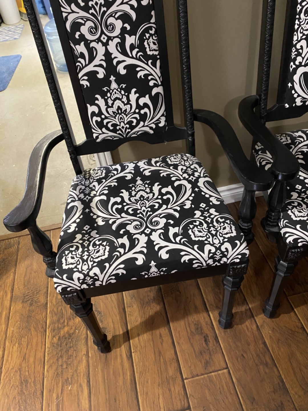 Pair of Black Dining Chairs with Damask Upholstery - photo 2